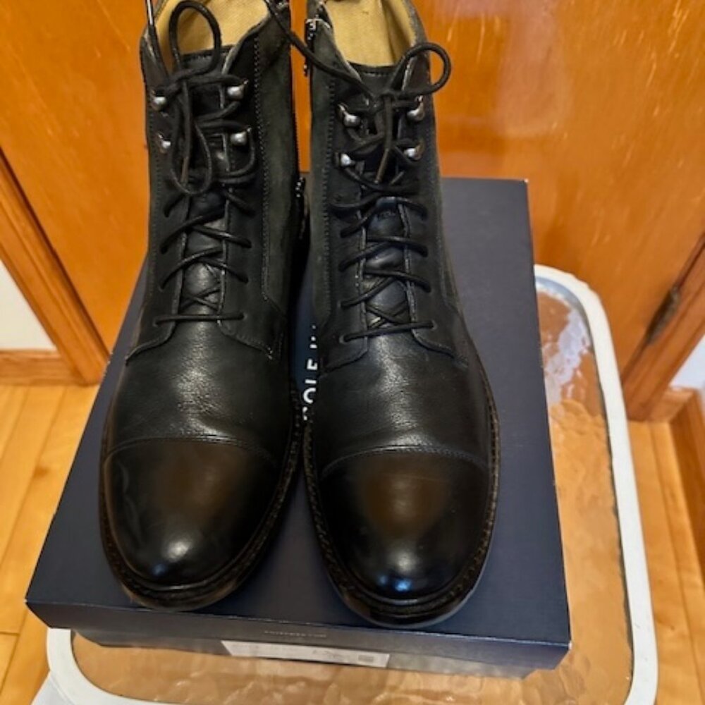 Cole Haan Marshal Lace-up Men's Boot with side zipper, Size: 11 M, Color - Black